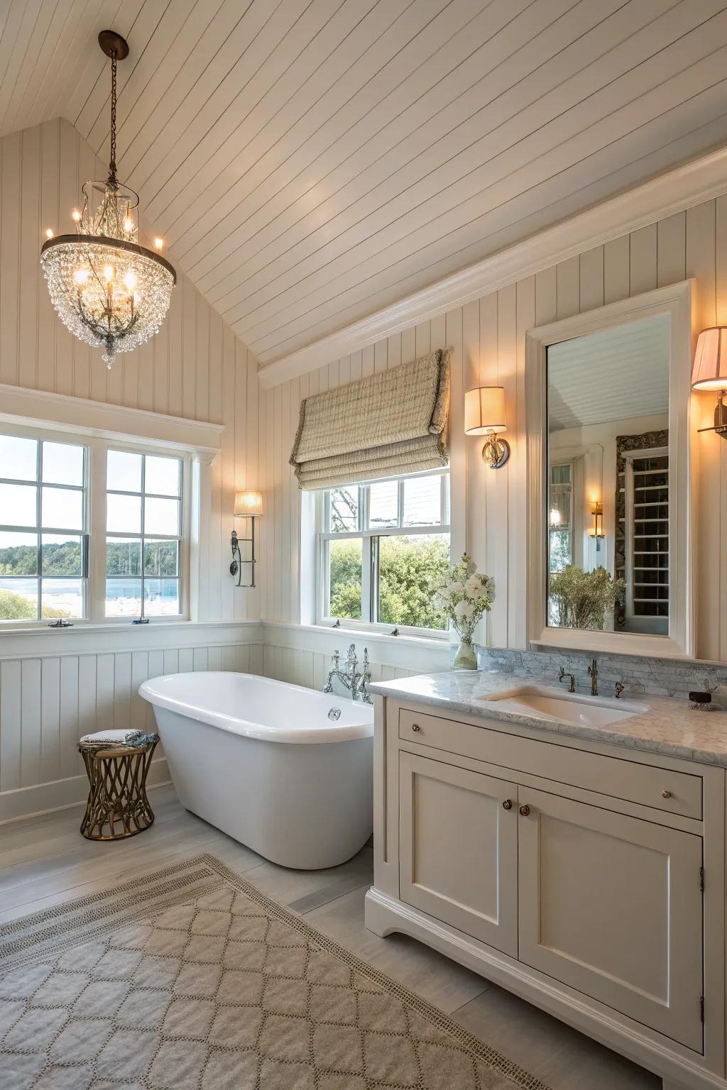 Create a spa-like bathroom retreat with tongue and groove walls.