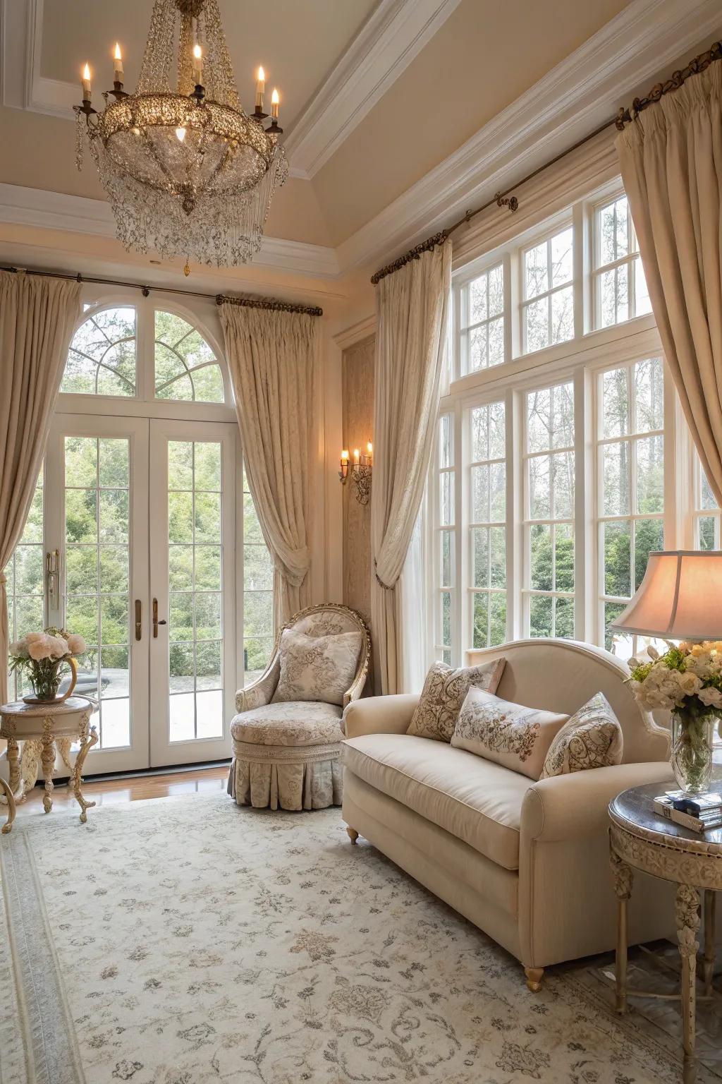 Light taupe walls in a sunroom that emanate understated elegance.