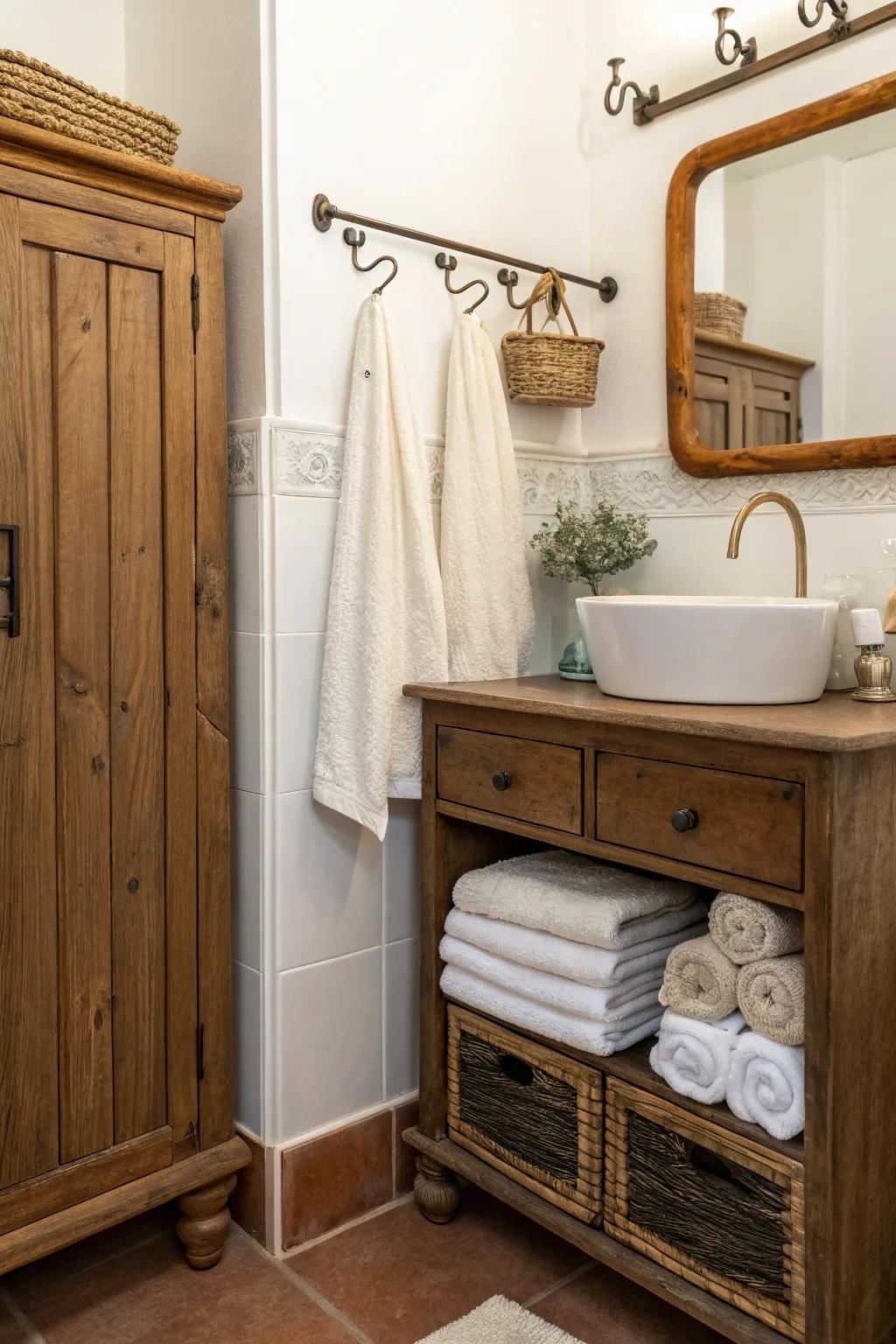 Improve furniture with practical towel pegs.
