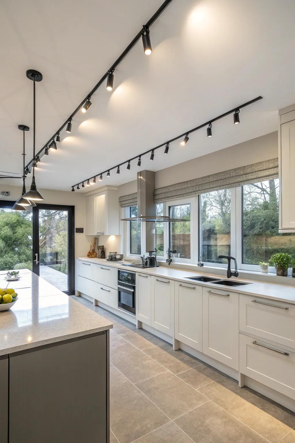 Customizable track lighting in a kitchen