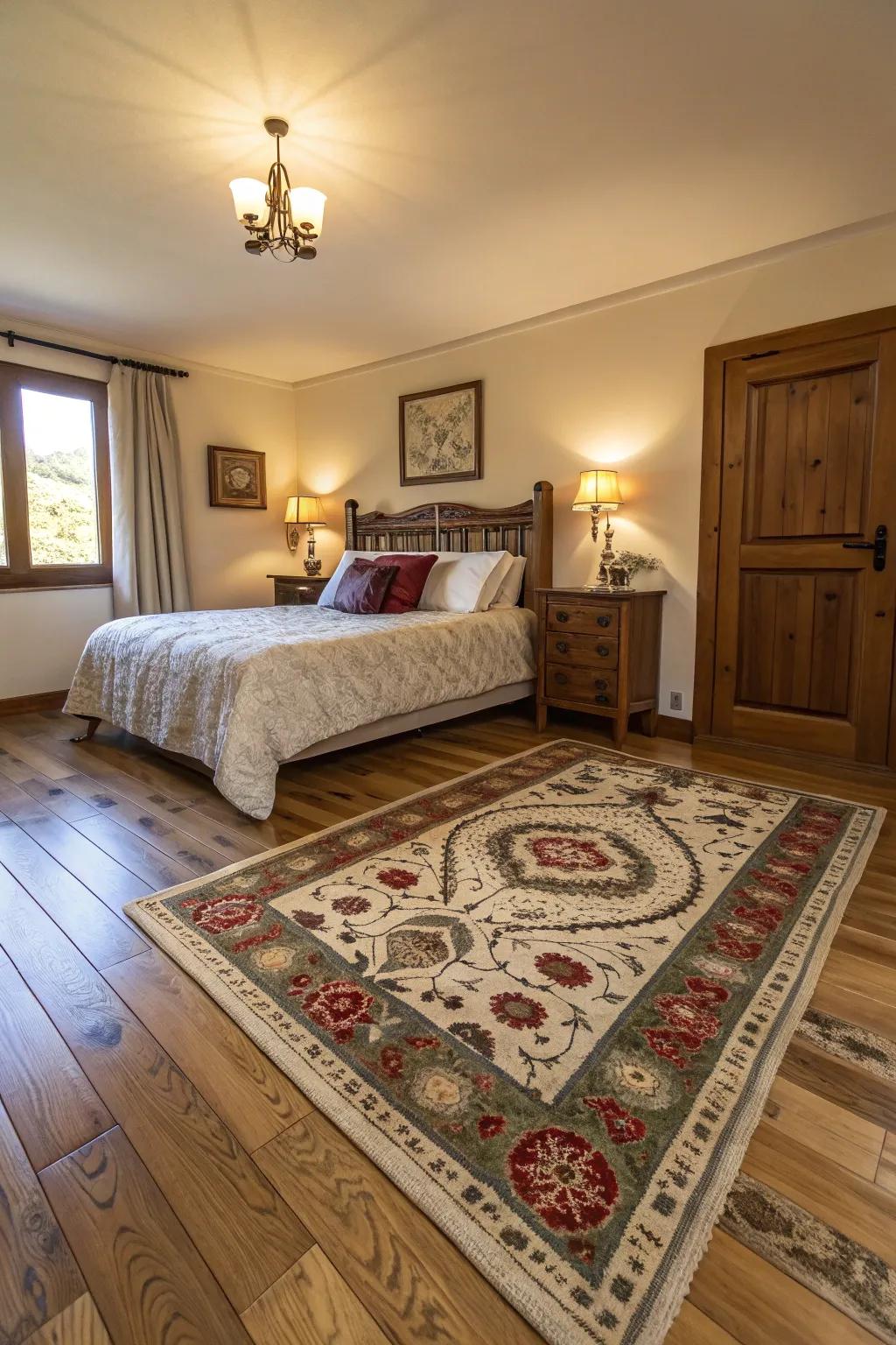Decorative rugs add warmth and elegance to timber floors.