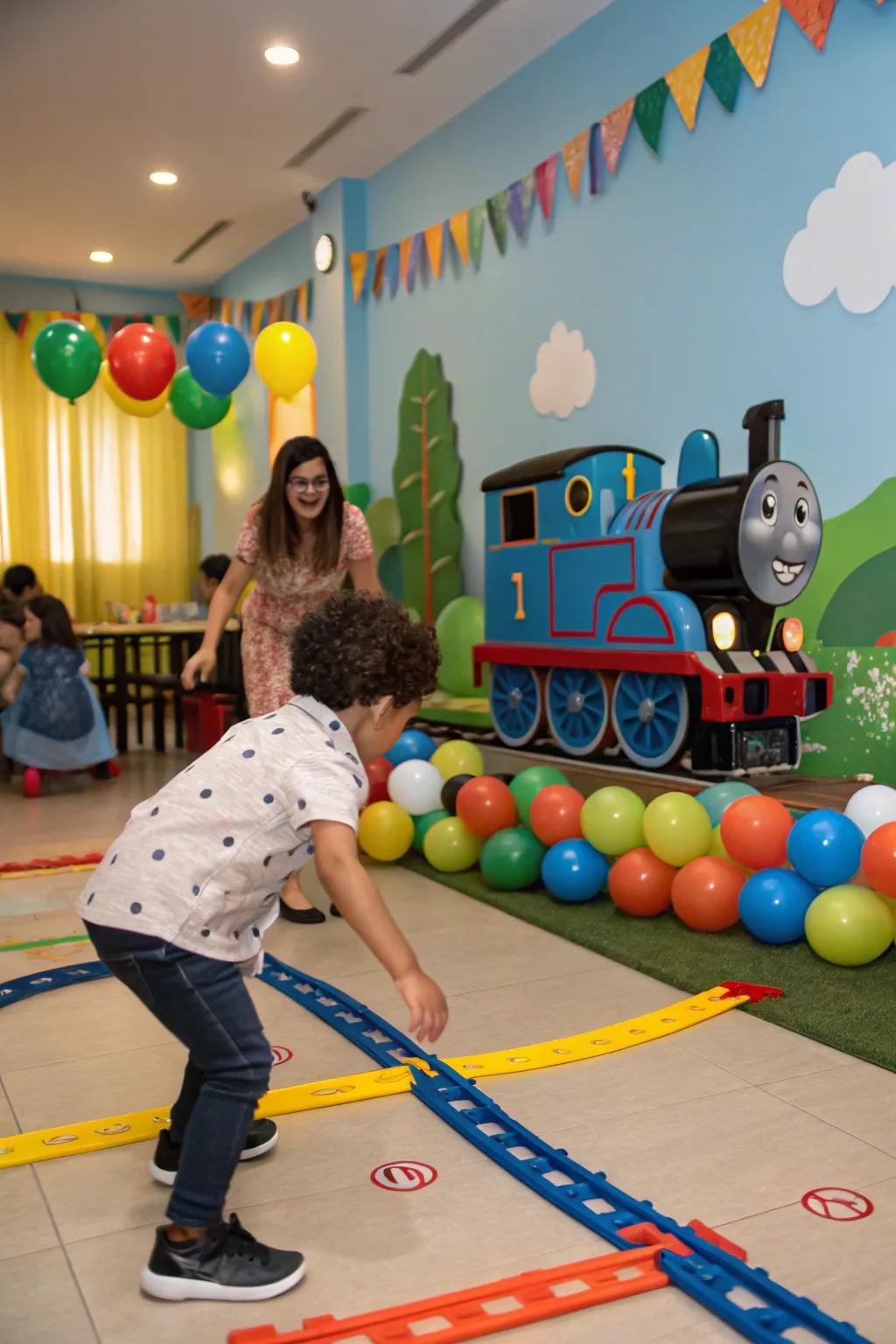 Railroad-themed activities sustain the young ones' amusement.