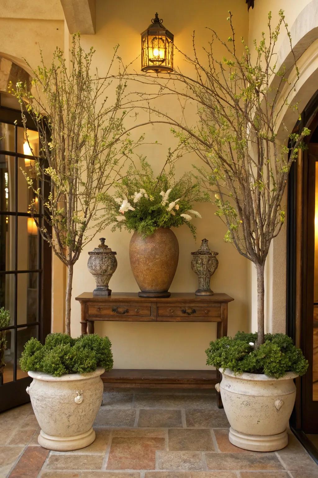 Greenery enriches your entryway with a rejuvenating and organic aspect.