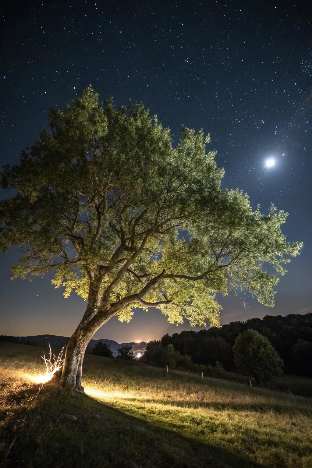 Moonlit magic using downlighting for a tranquil garden vision.