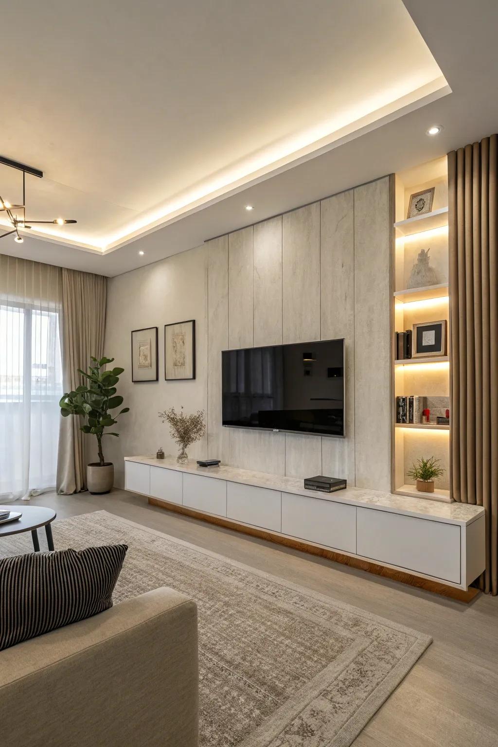 Minimalism guarantees your TV area feels current and uncluttered.
