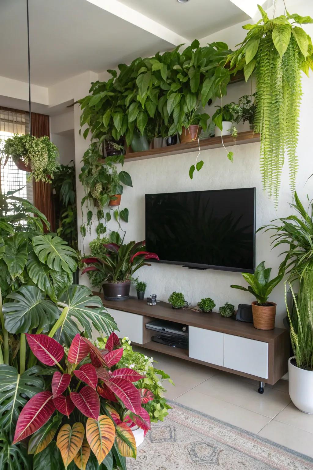 Plants bring life and freshness to your TV area.