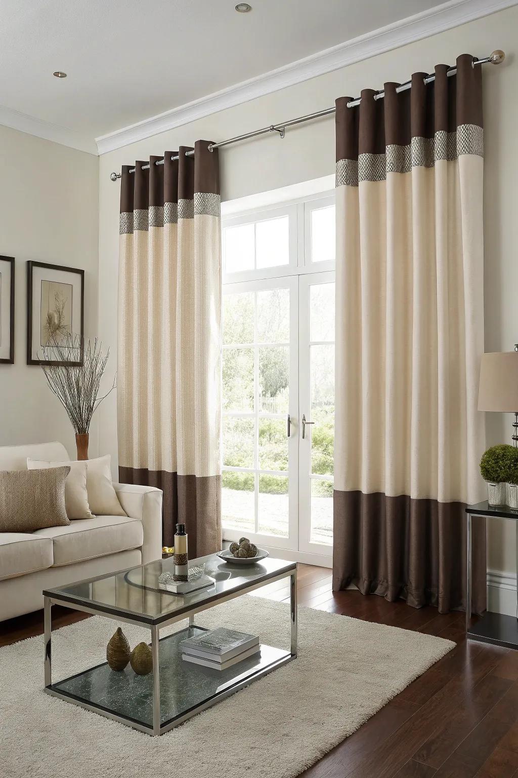 Grommet duo-tone drapes offering sleek functionality in a modern living area.