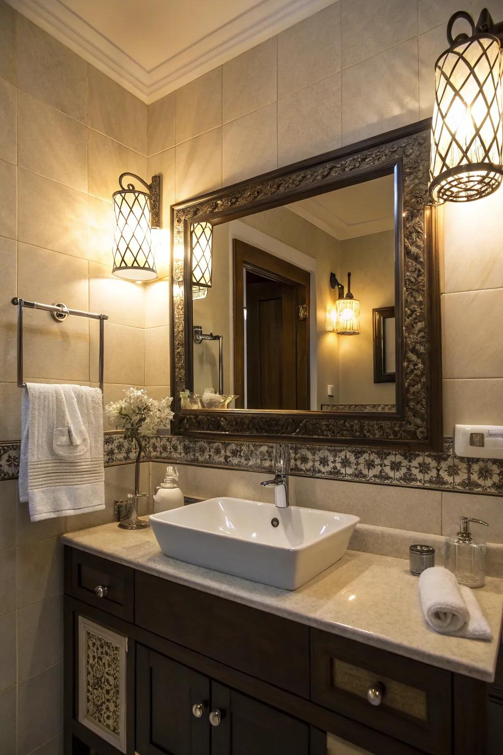 A well-lit vanity that exudes warmth and elegance.