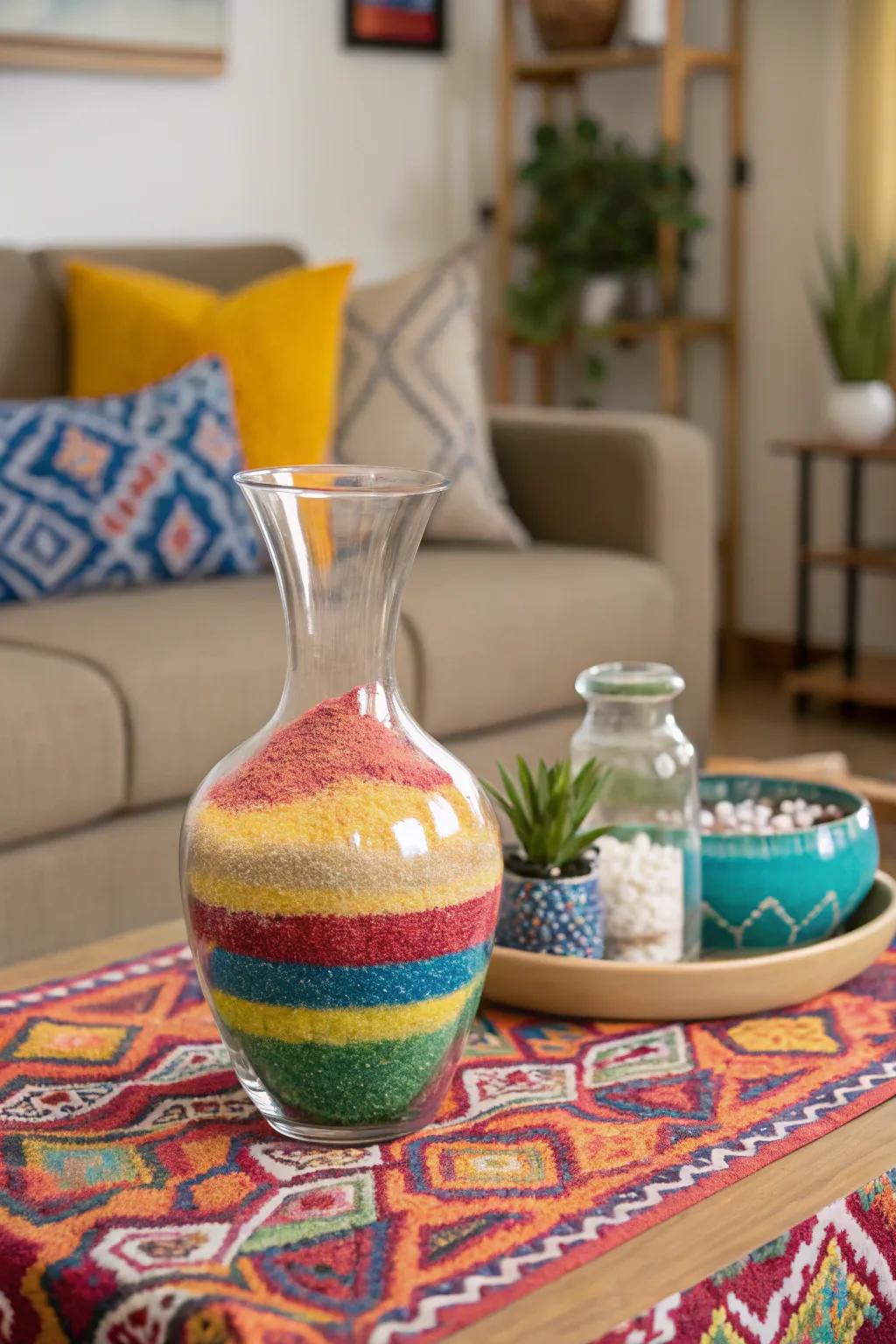 Express creativity with layered colored sand.