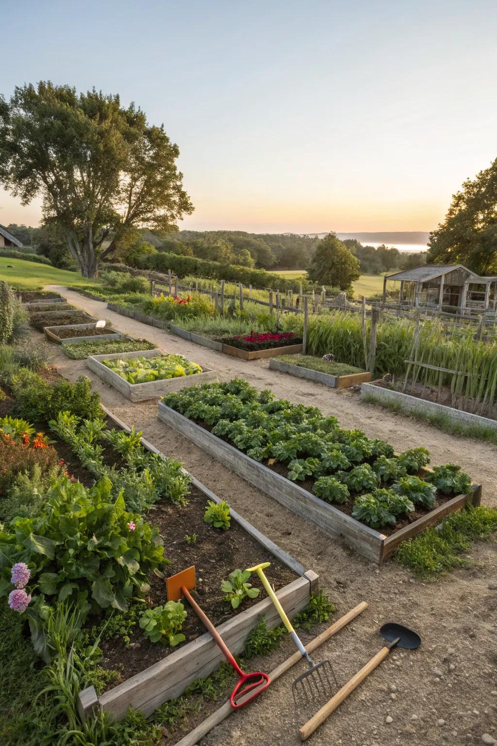 A functional garden layout that makes gardening a breeze.