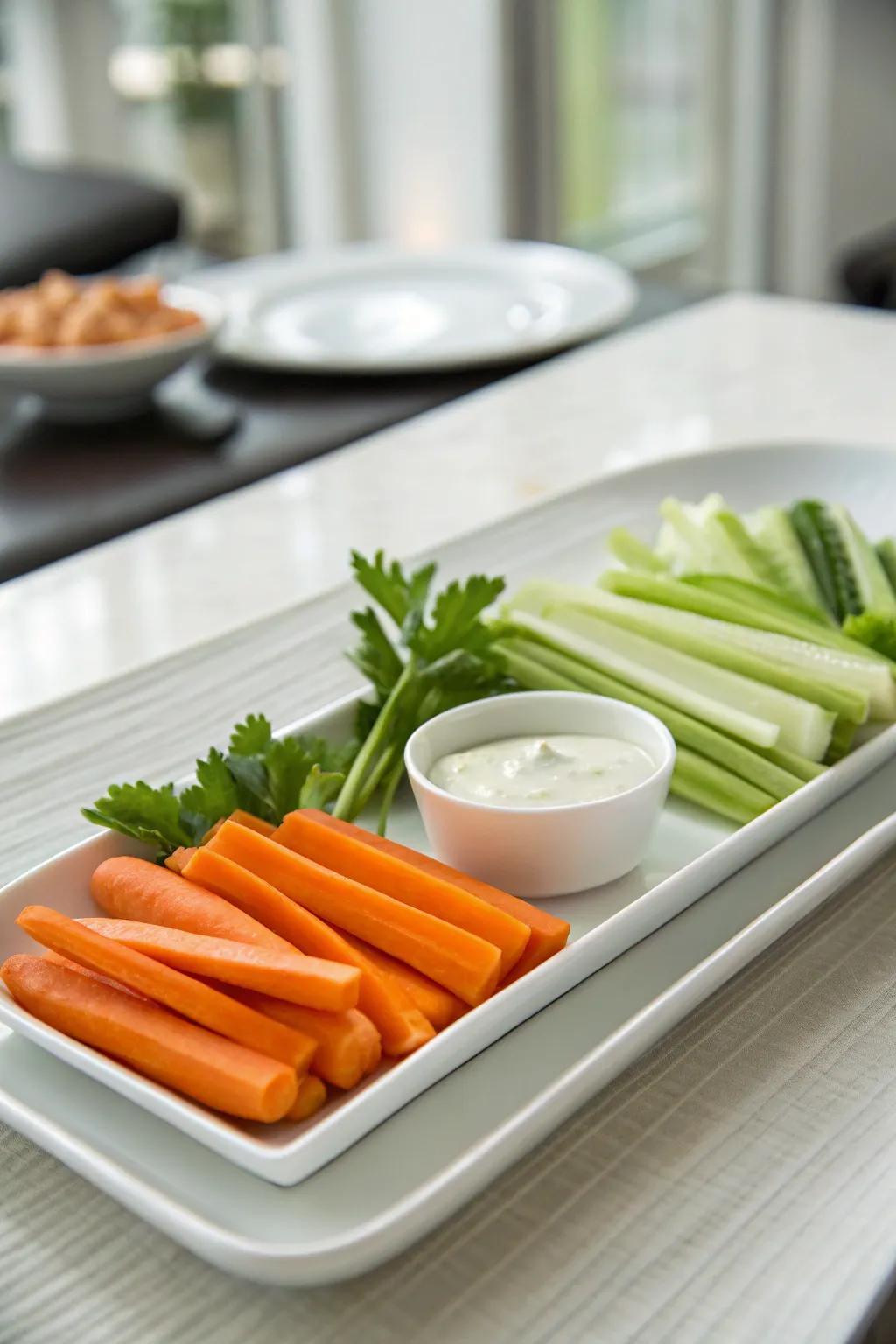 Minimalist vegetable arrangement displaying a sleek presentation.