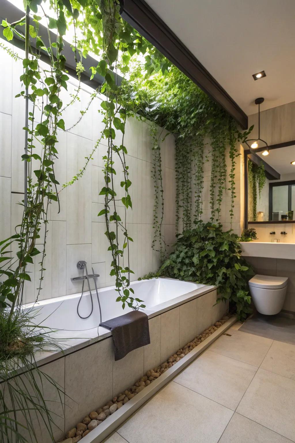 Turn your bathroom into a jungle retreat with cascading vines.