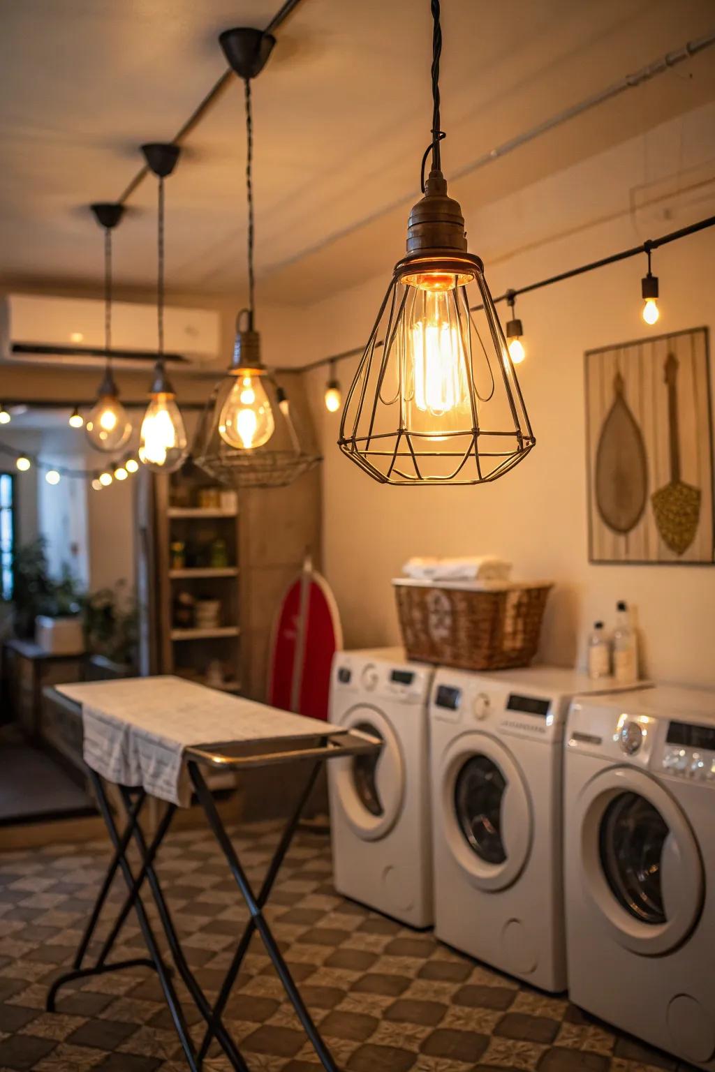 Classic lighting that enhances the room's nostalgic environment.