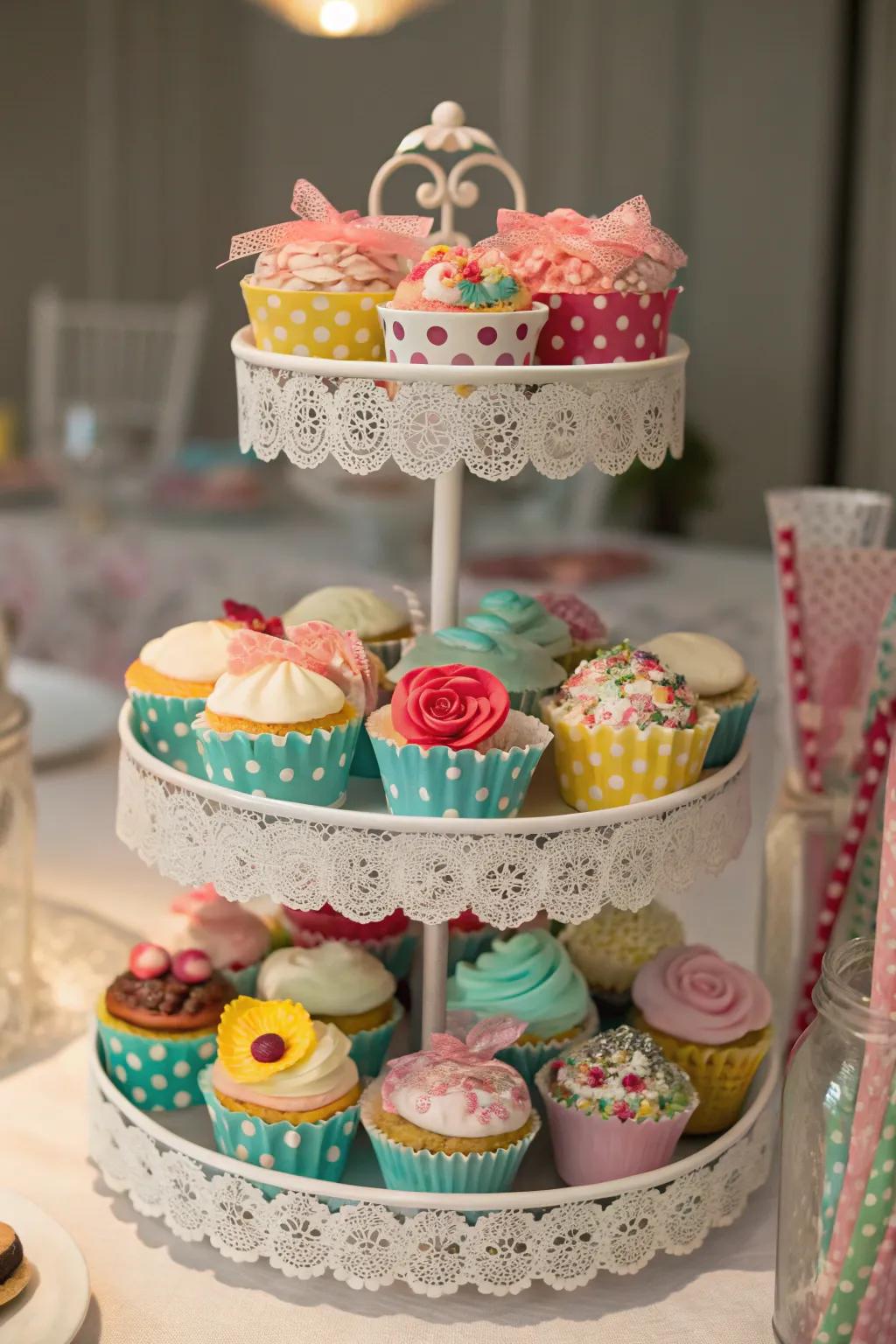 An elegant multi-level treat display that showcases delightful desserts.