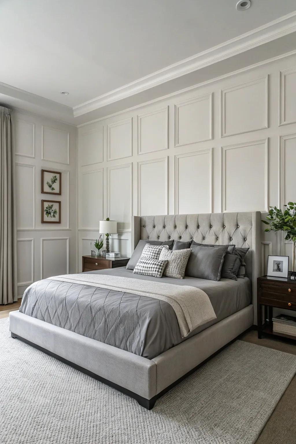 Minimalist paneling is suitable for a streamlined, contemporary bedroom.