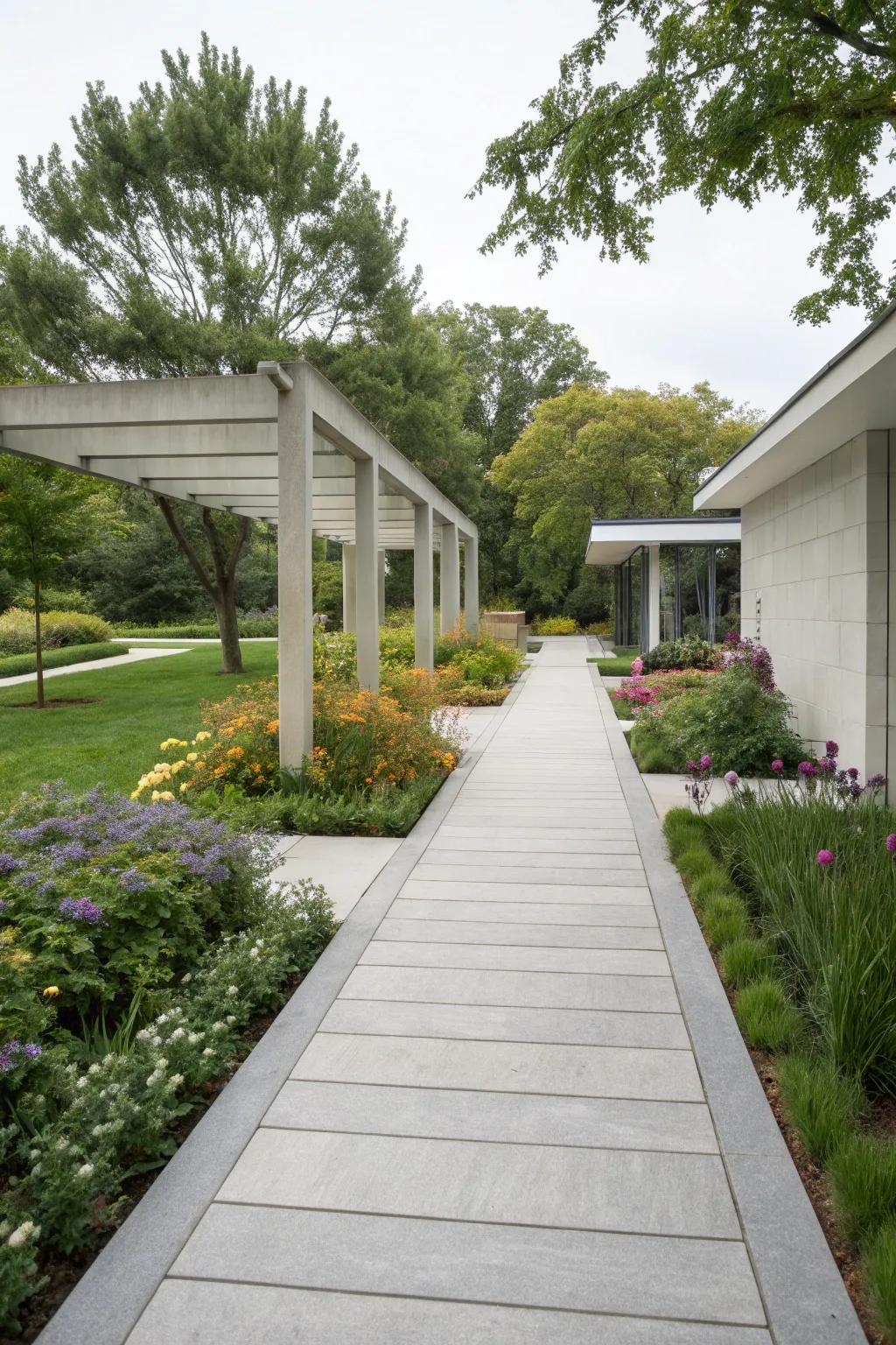 Modern minimalism brings sleek simplicity to any garden walkway.