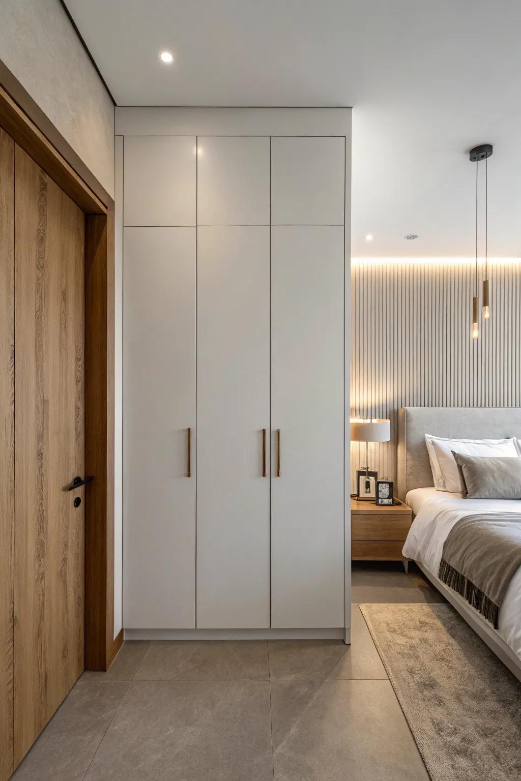 For a clean and serene space, choose a minimalist wall closet design.