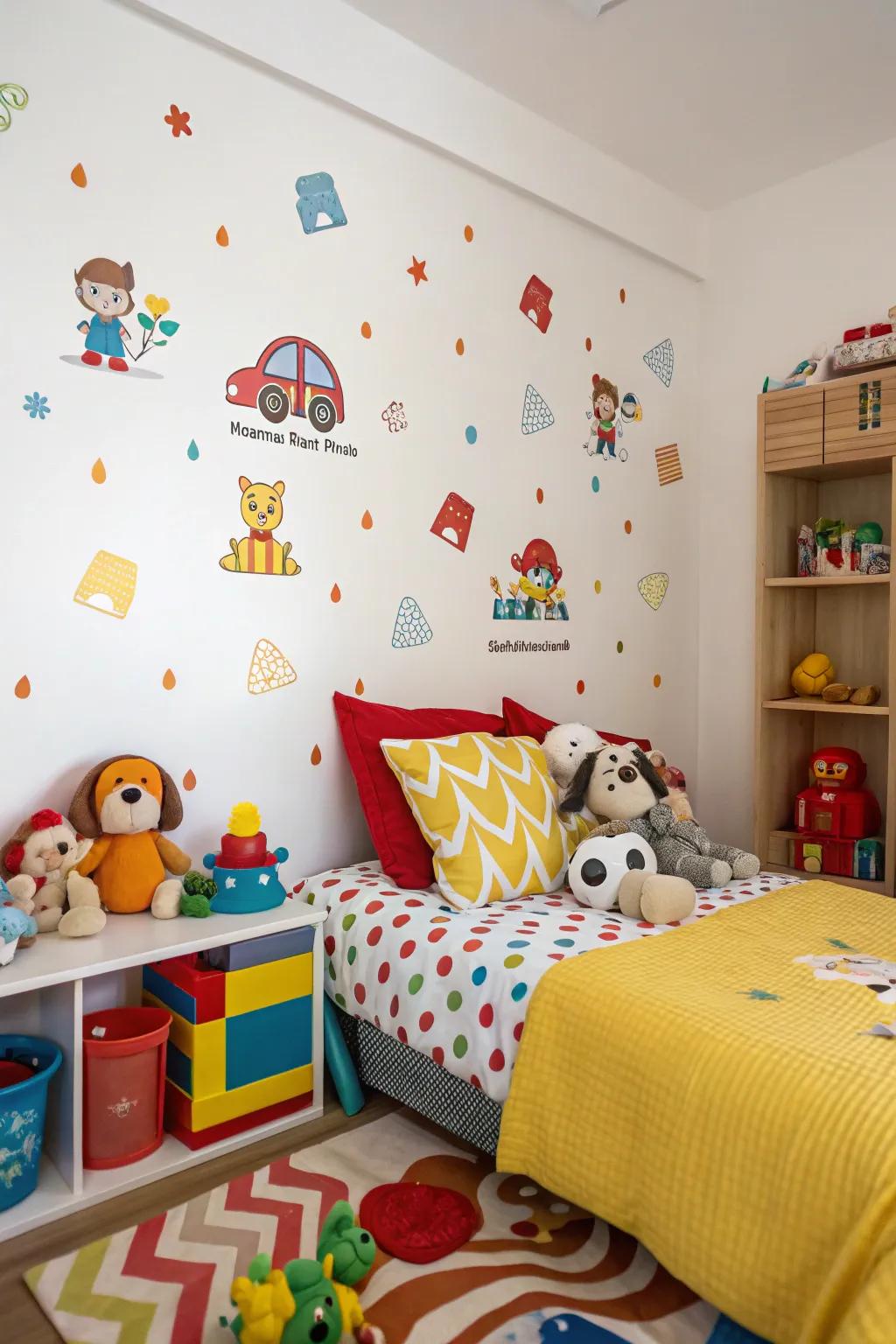 Playful decals create a joyful and imaginative space for children.