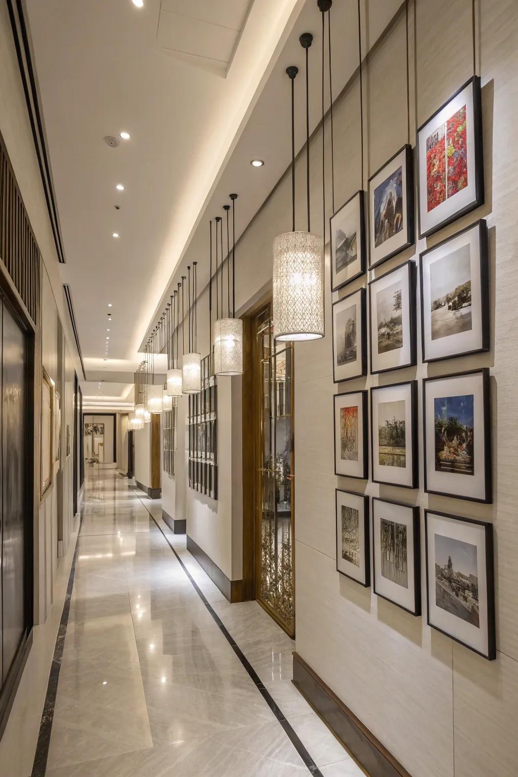 Hovering image holders inject a modern vibe.