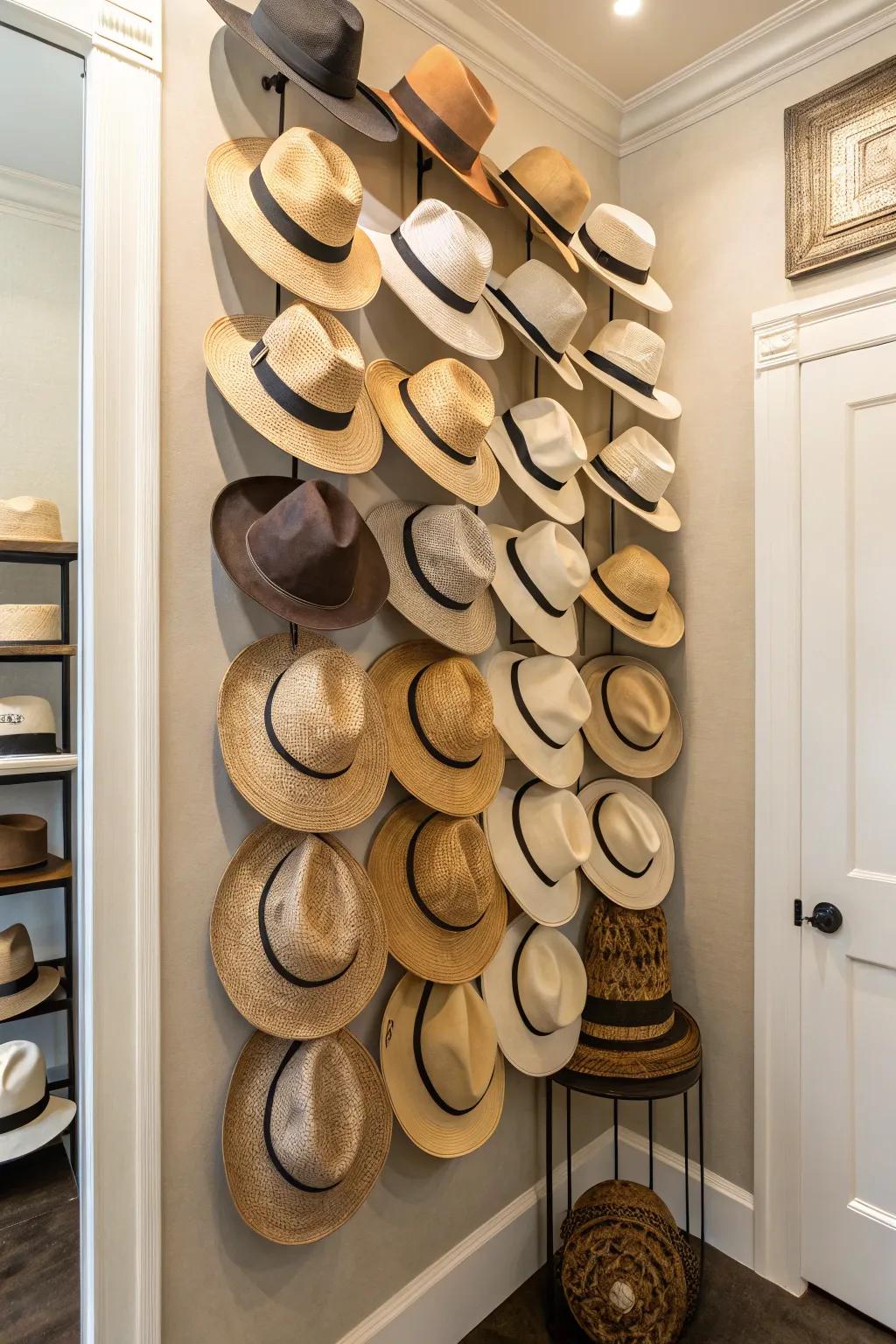 An inventive corner presentation of cascading hats