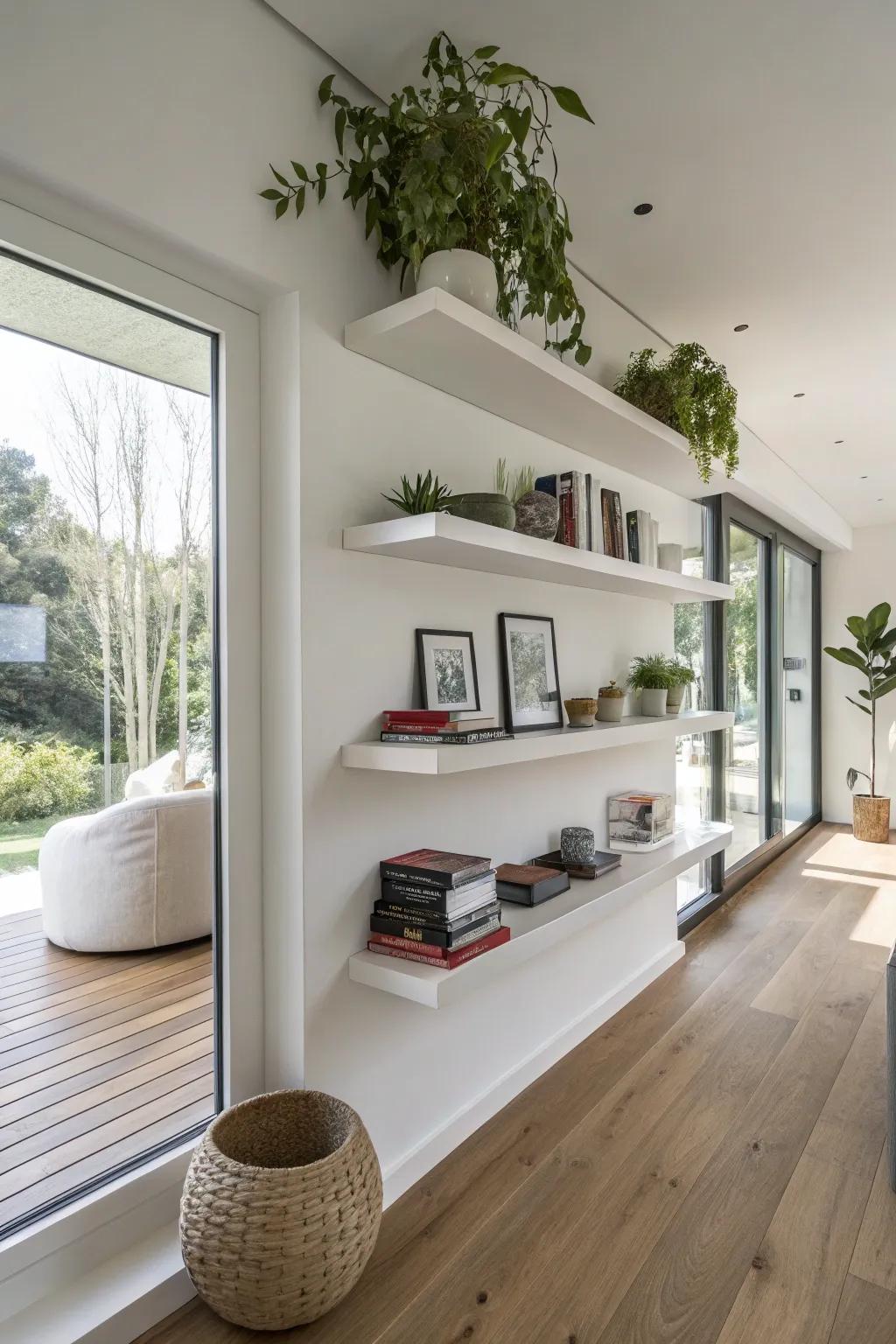 Savor refinement through weightless shelves.