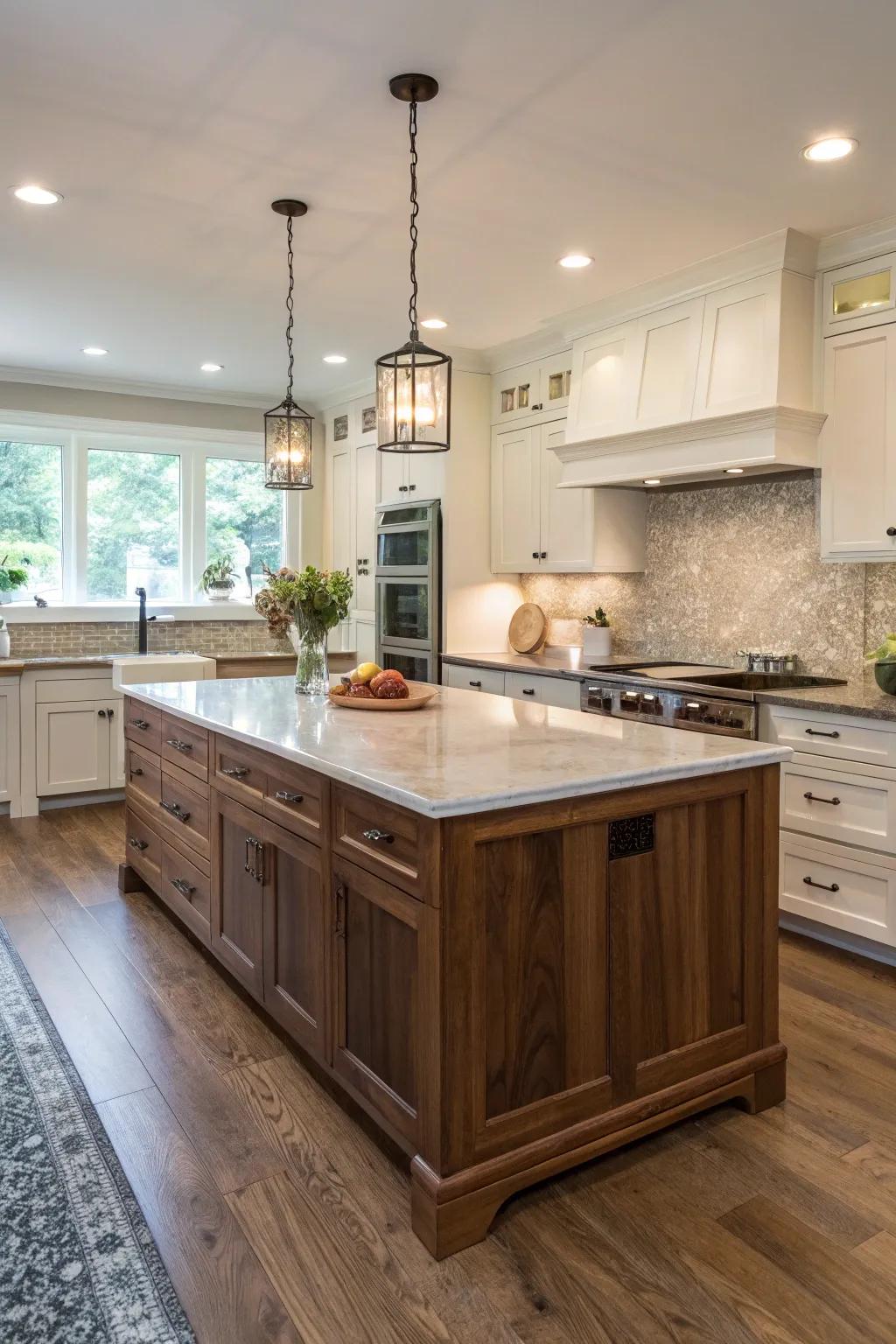 A darkwood island is a stylish focal point with added functionality.