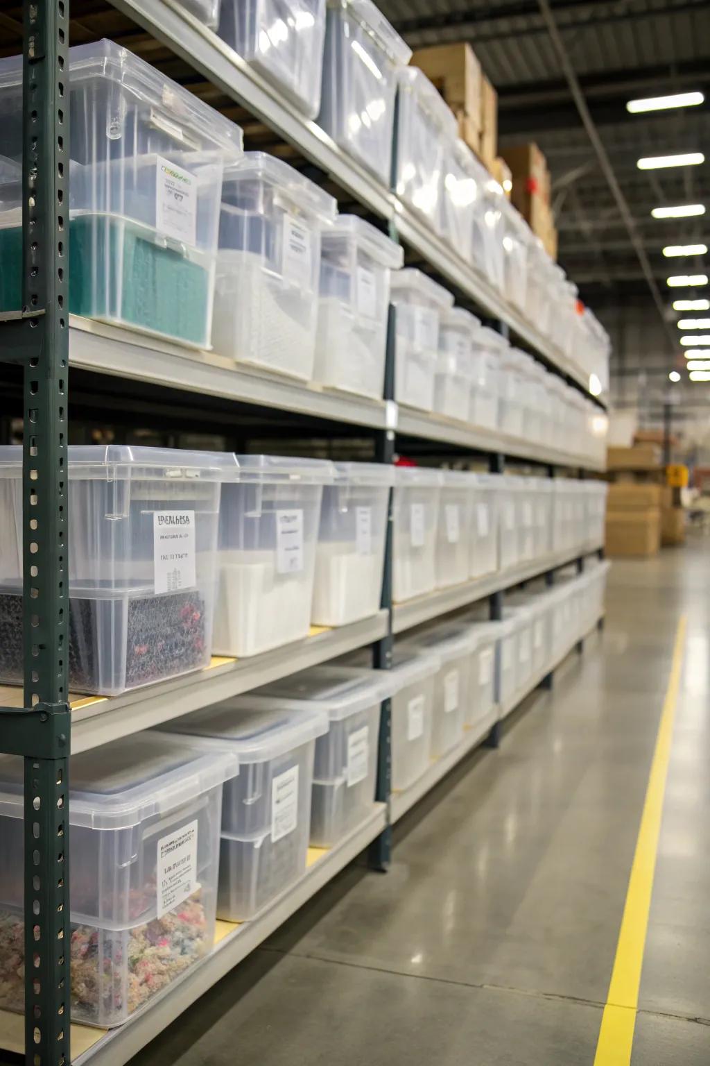 See-through bins provide quick identification of products.