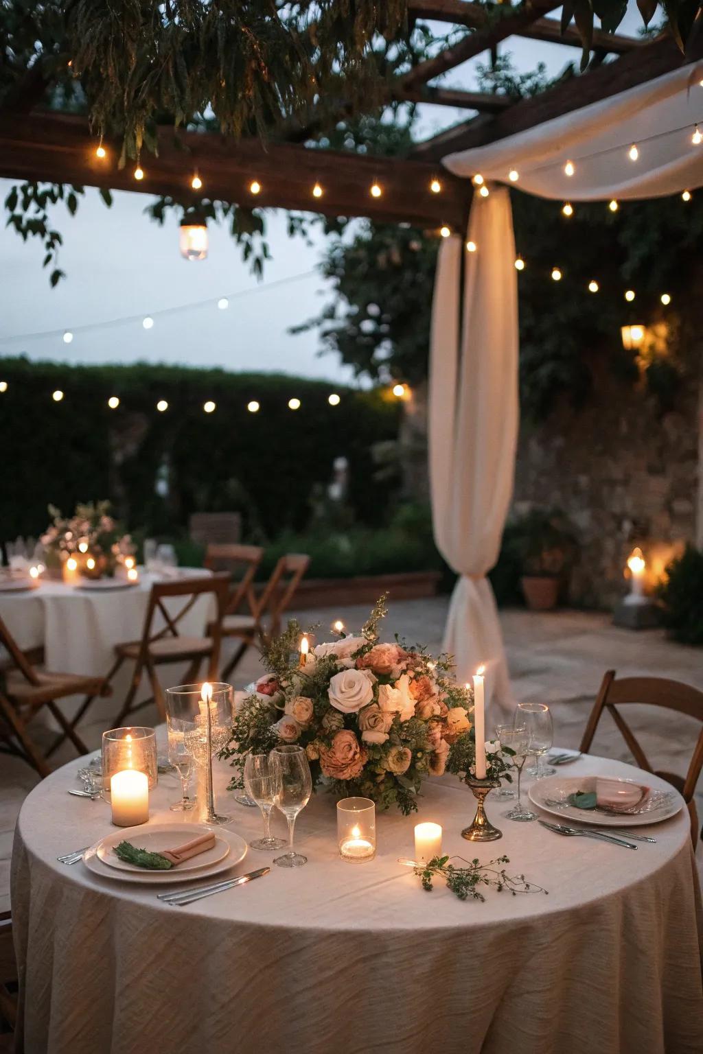 Gentle lighting enhances the romantic ambiance.