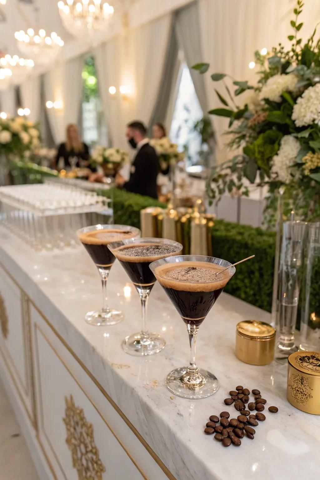 An espresso cocktail spot at a wedding coffee corner.
