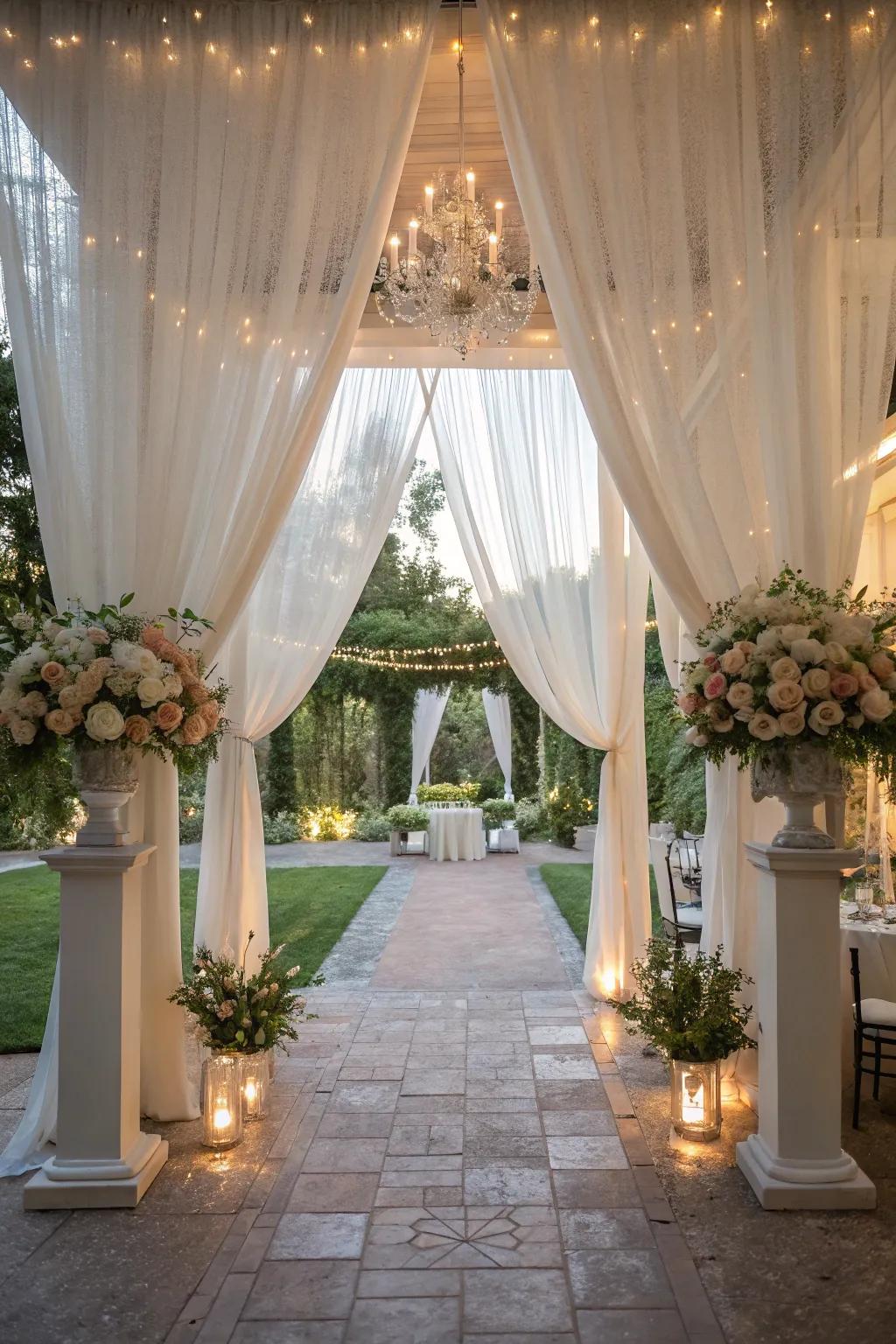 Inject subtle grace to your wedding using see-through drapery.
