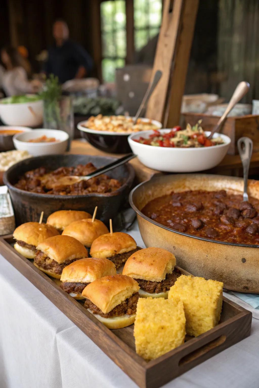 A generous buffet of BBQ sliders and stew makes certain to fulfill.