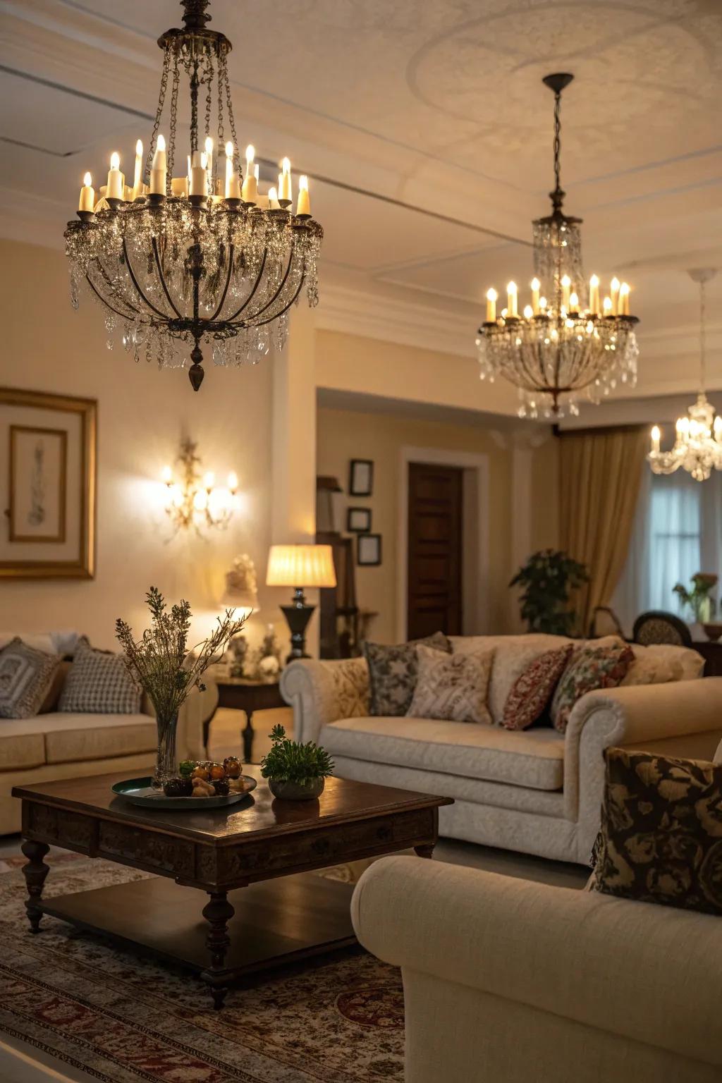 Ambient lighting cultivates a warm and welcoming atmosphere.