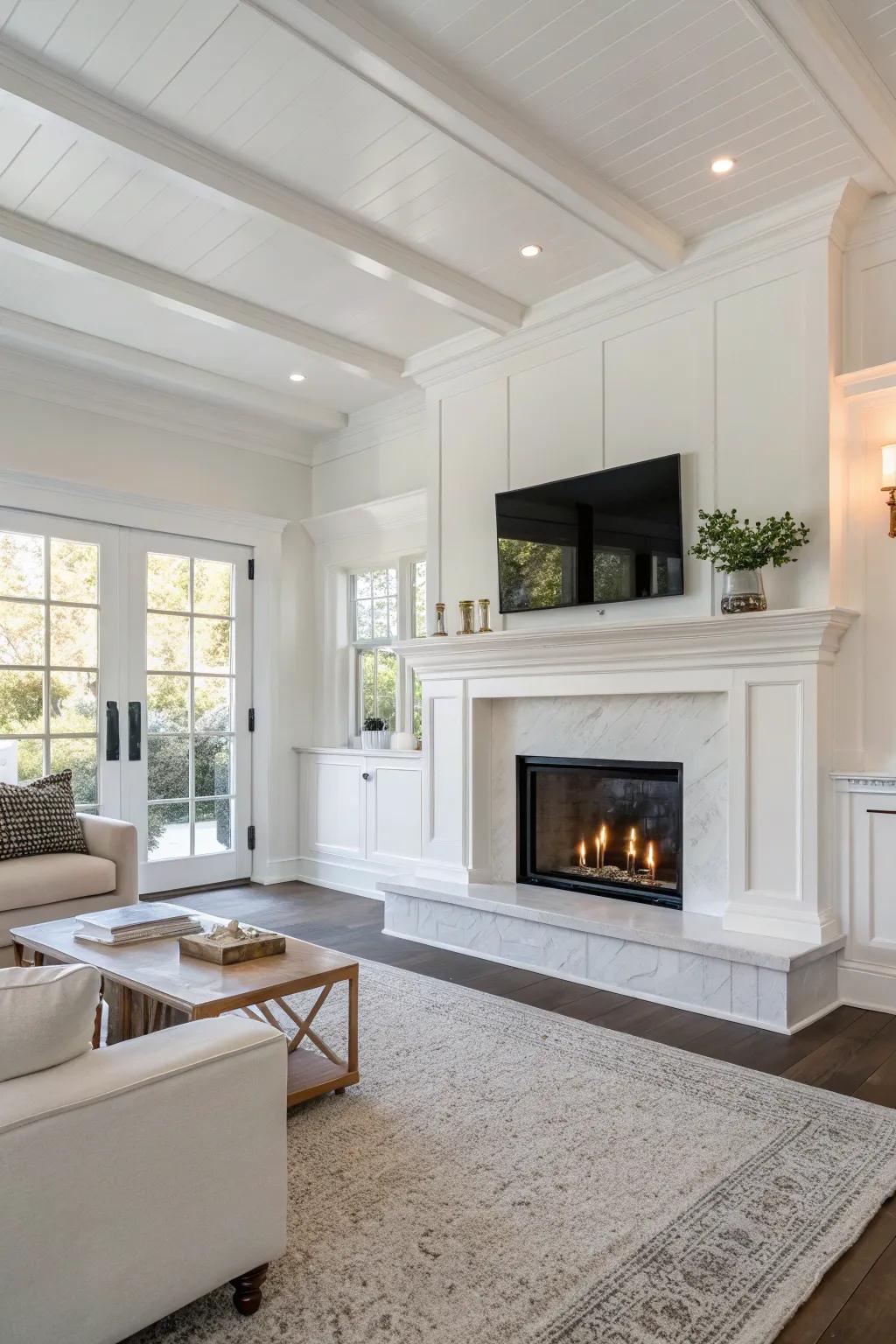A hearth adds warmth and coziness to a bright space.