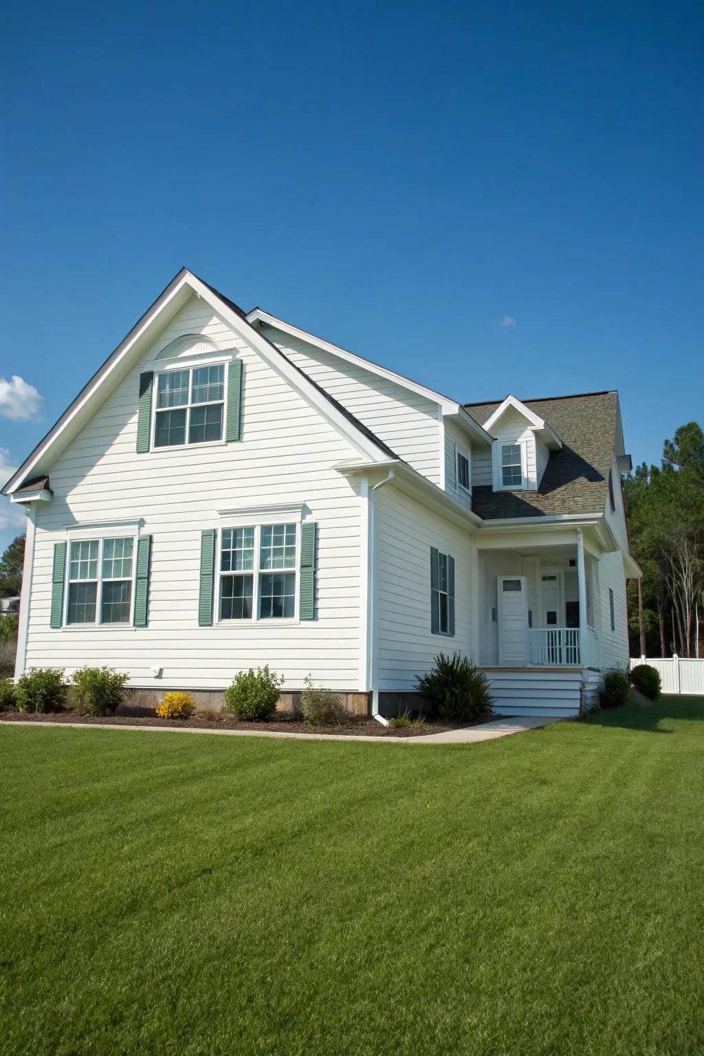 A symmetrical house featuring elegant white panelling.