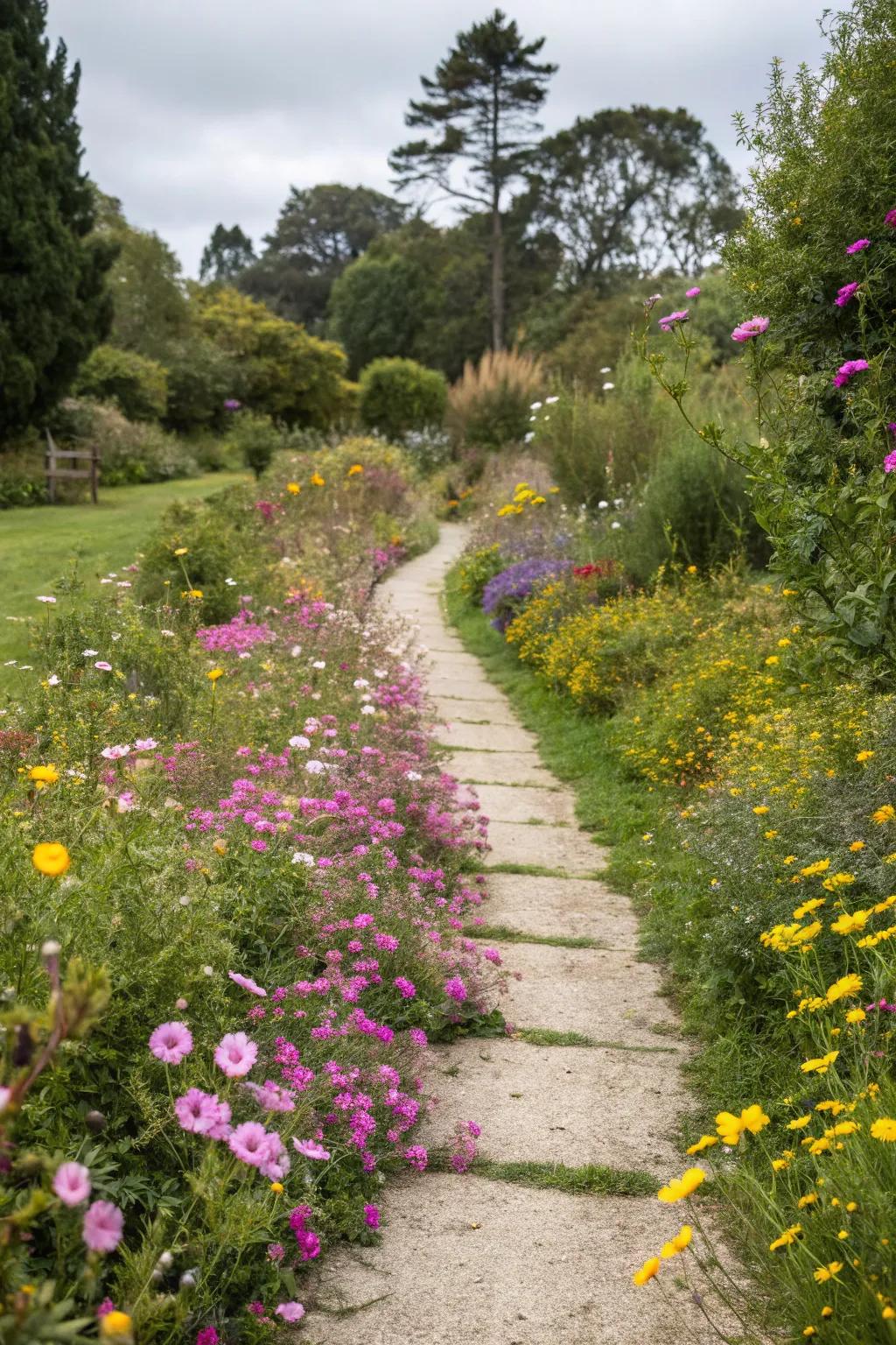 A delightful garden path bedecked with wildflower highlights.
