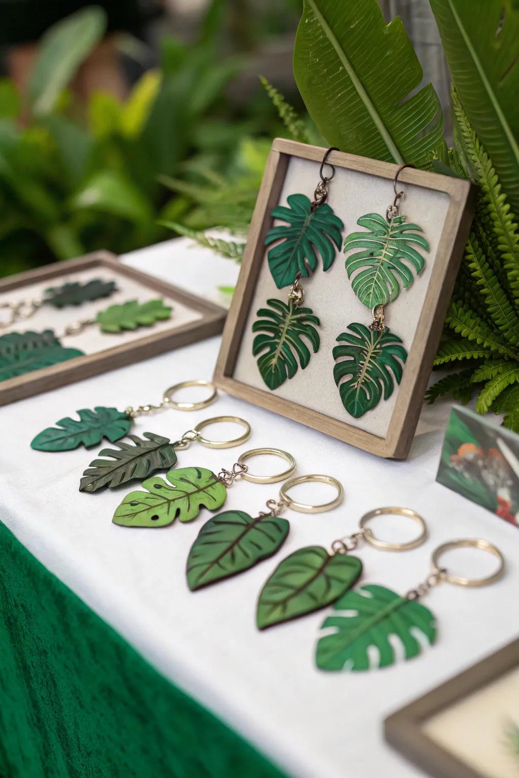 Stylish and useful, leafy keychains make great party favors.