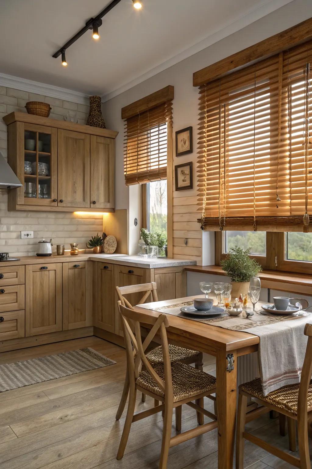 Timber coverings adding perpetual allure in a cooking area.