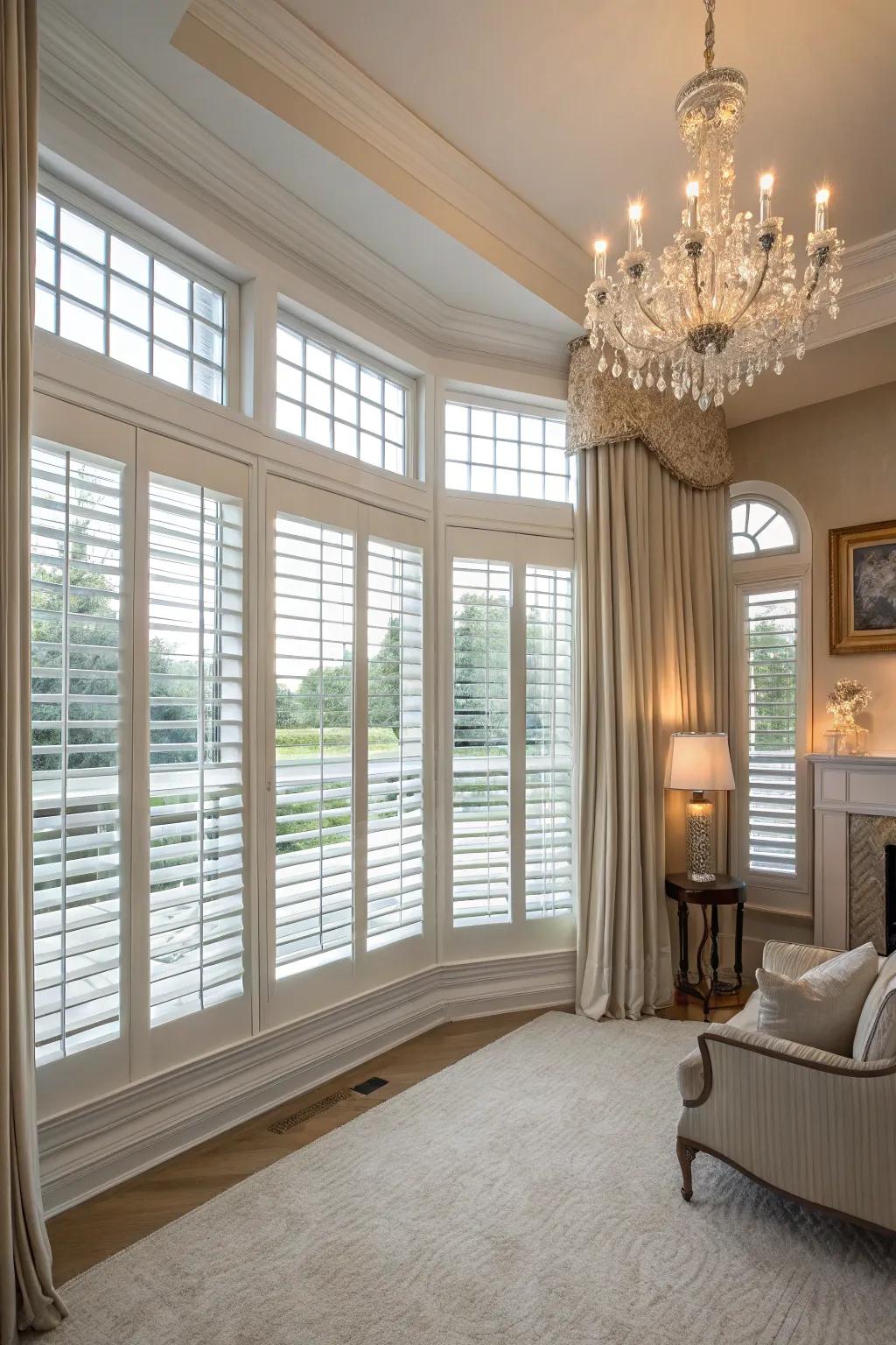 Classic shutters bring unparalleled elegance to expansive windows.