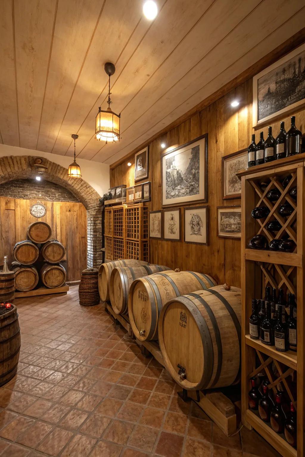 Country barrel details combined with warm lighting for a vintage vibe.