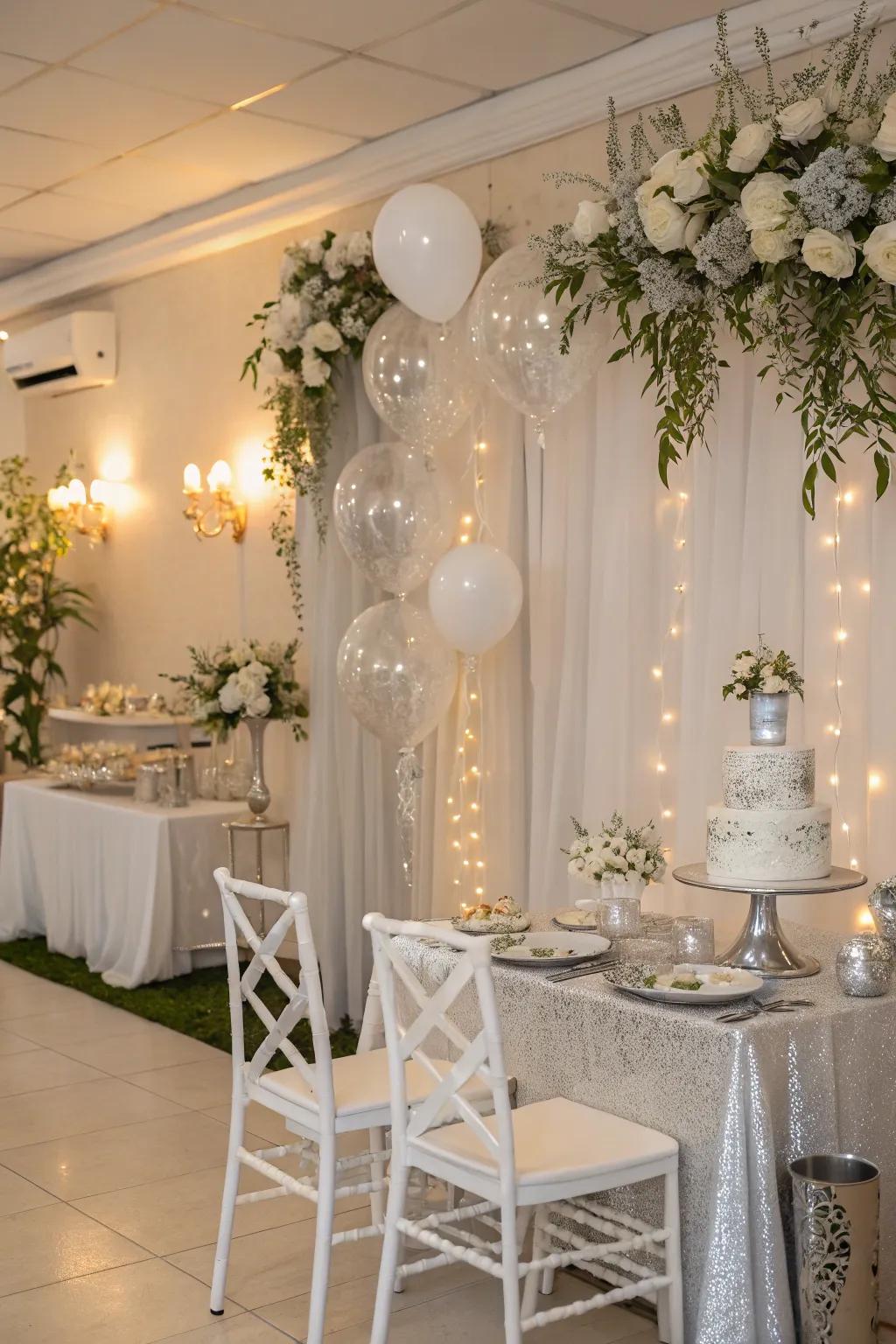 A sophisticated all-white winter baby shower theme.