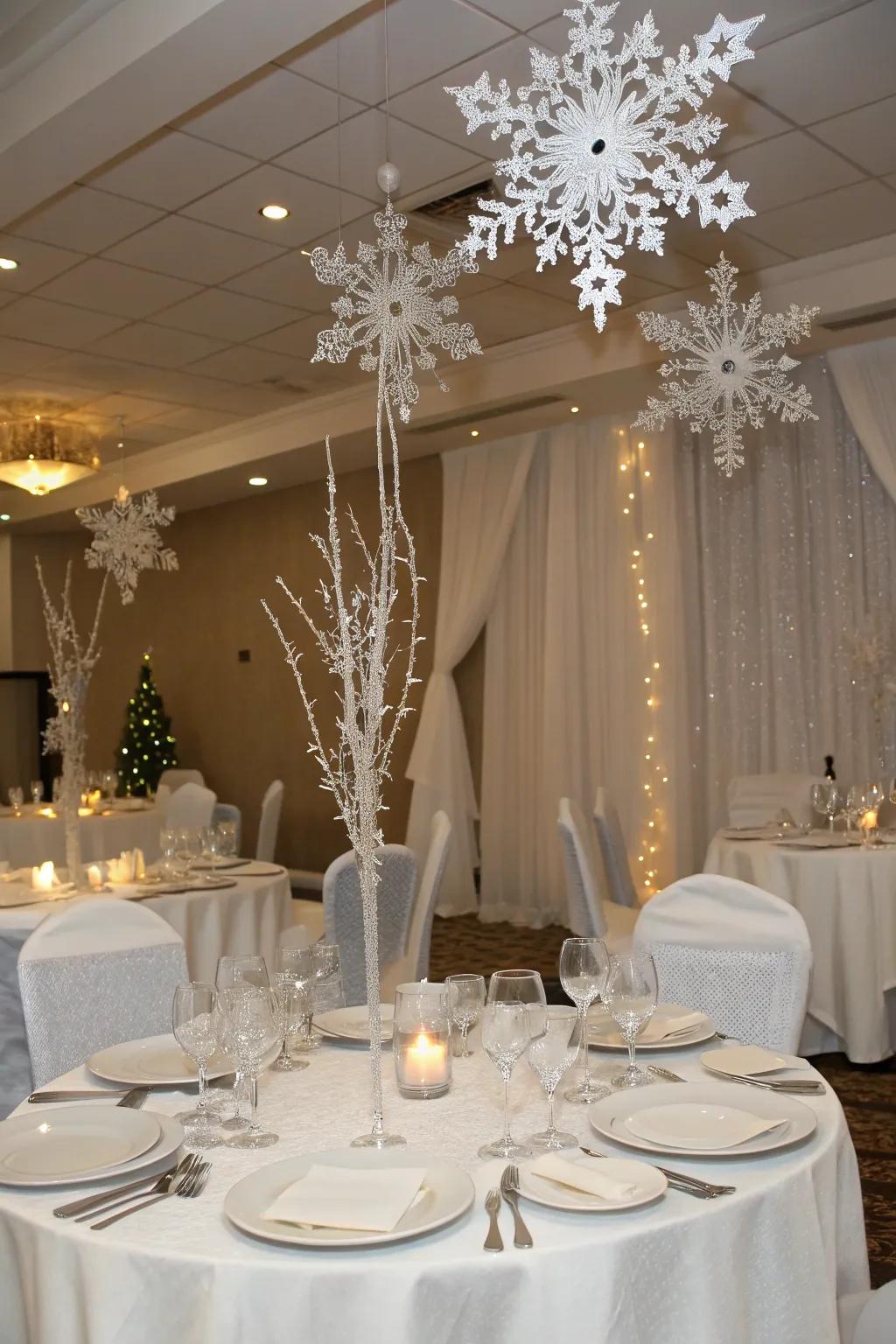 A magical icicle gathering filled with complex decor and glass pieces.