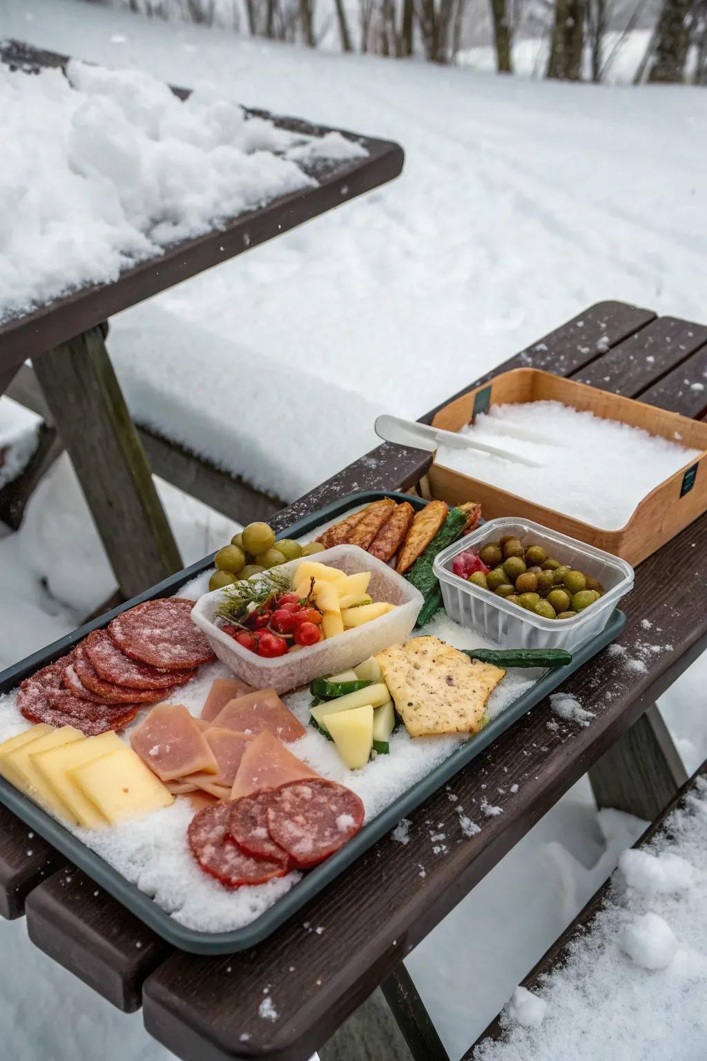 A charcuterie board is great for a winter picnic.