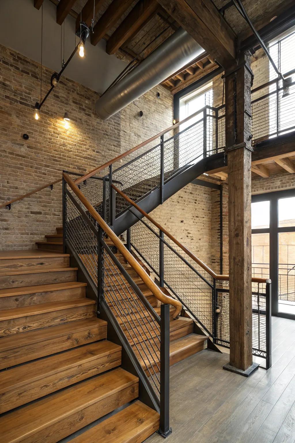 Urban chic: timber and steel railing mix.