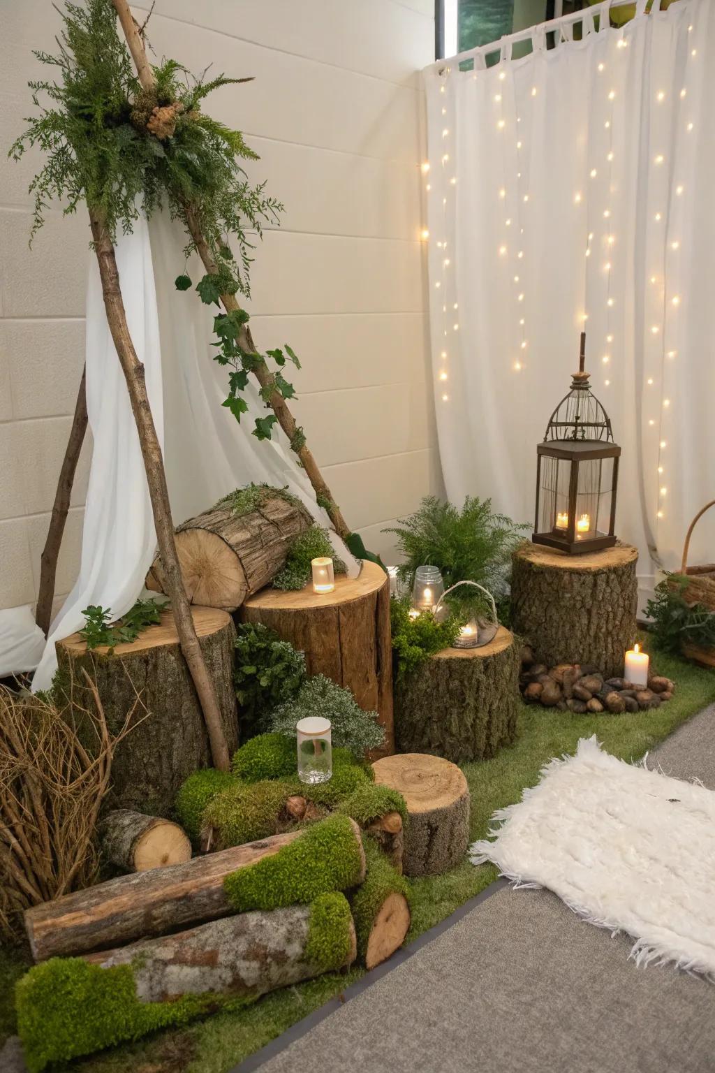An earthy color scheme enhances the woodland theme beautifully.