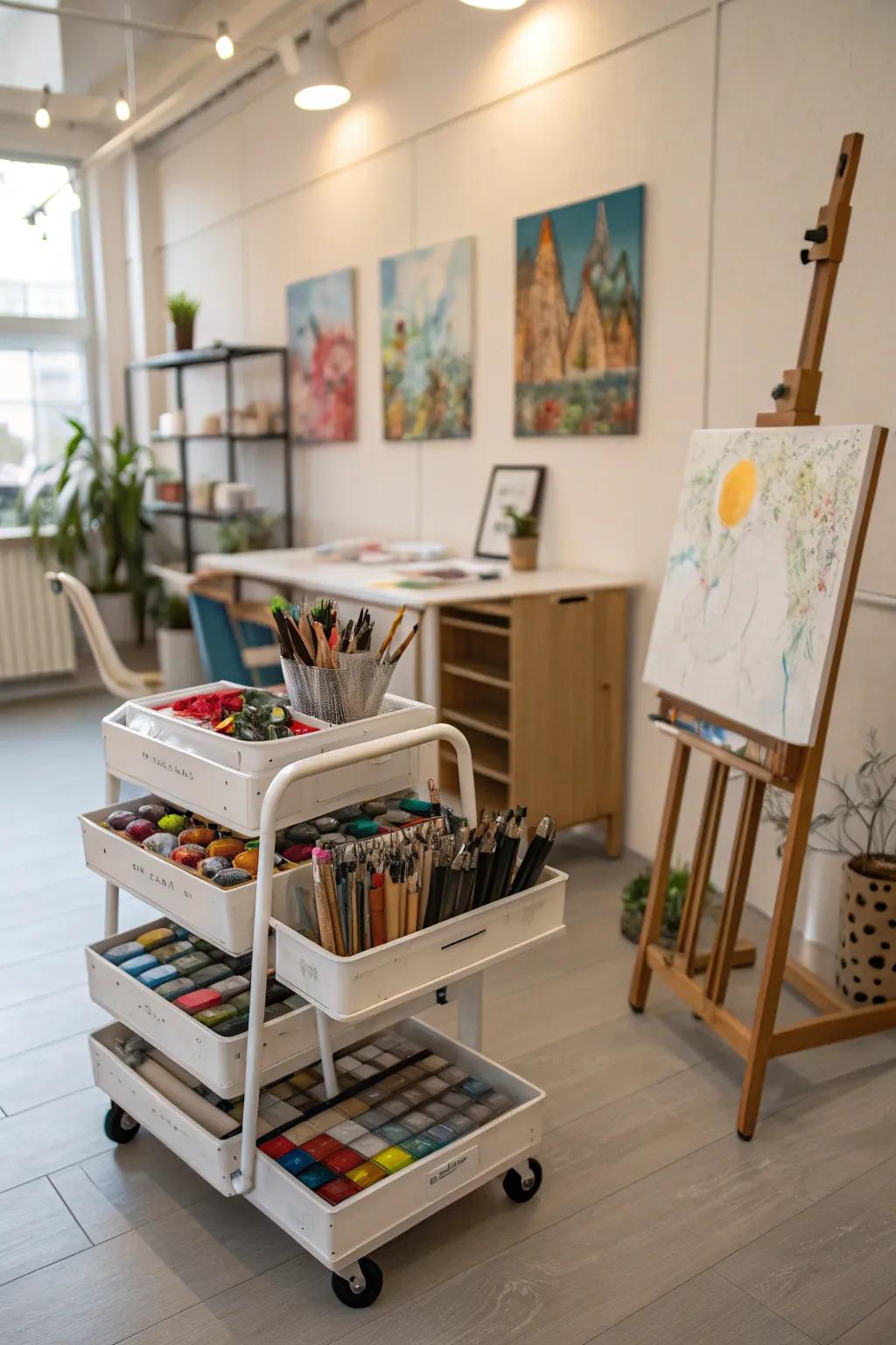 Carts on wheels give you storage that moves with you.