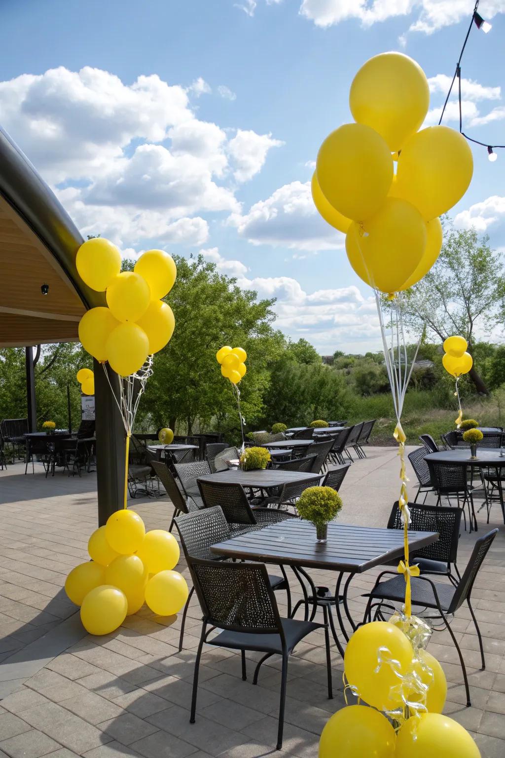 Vibrant golden spheres in a garden setting.