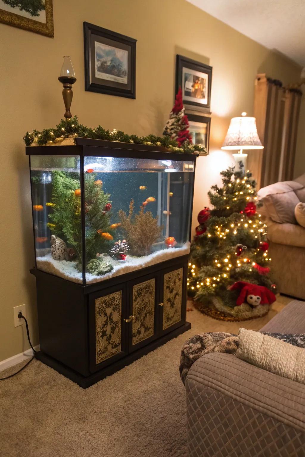 Holiday arrangement sustains your tank lively and joyous.