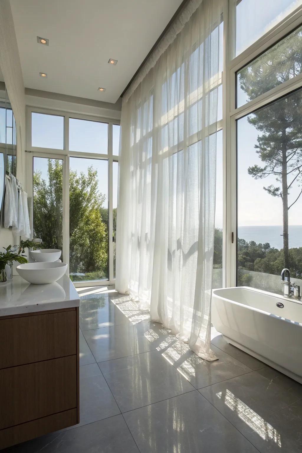 Optimizing natural light with sheer curtains and reflective surfaces.