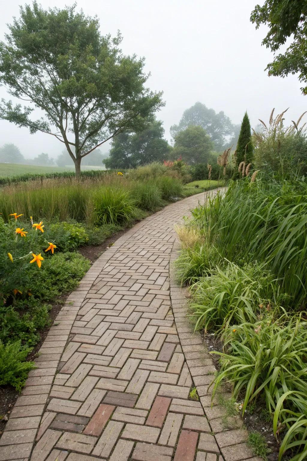 Exhibit sophisticated style using a herringbone paver arrangement.
