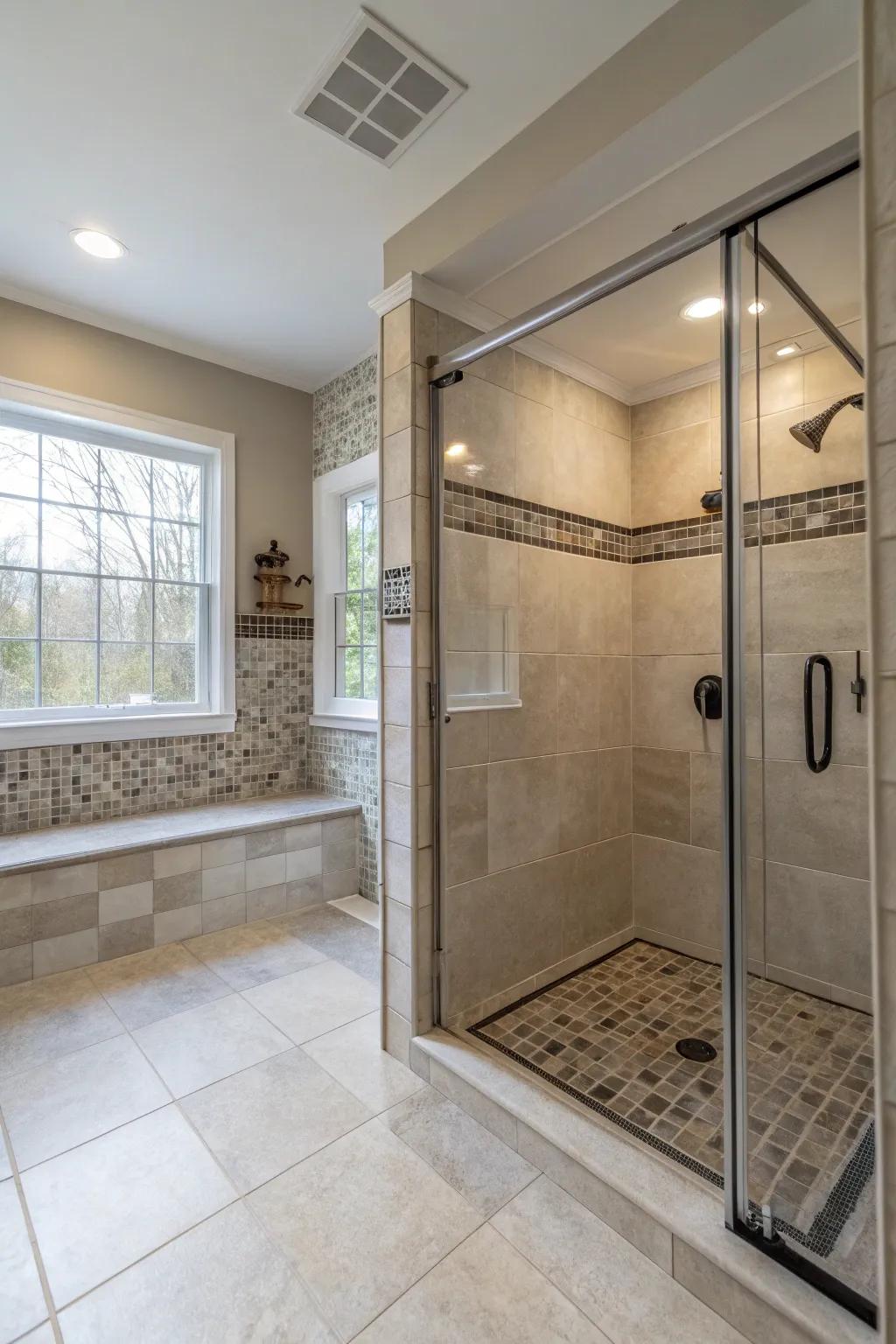 Walk-in showers give access and a smooth design.